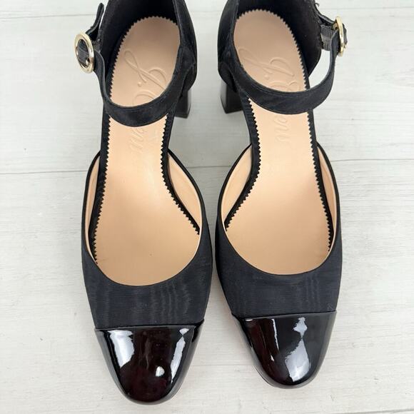 J.Crew Millie Ankle Strap Heels Size 8 Black Moiré Italian Leather Holiday Dance - Picture 7 of 16